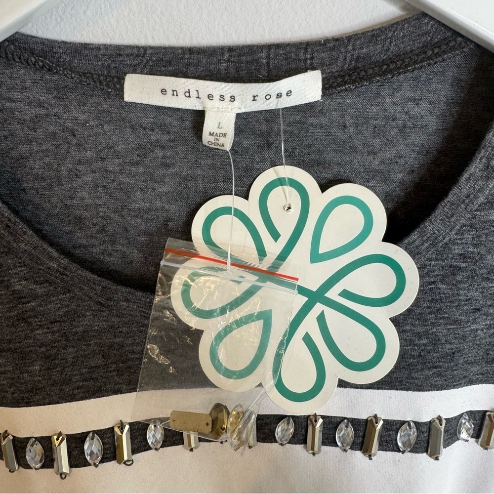 NWT Endless Rose | Gray and White Studded and Graphic T-Shirt Dress | Size Large - Picture 2 of 5